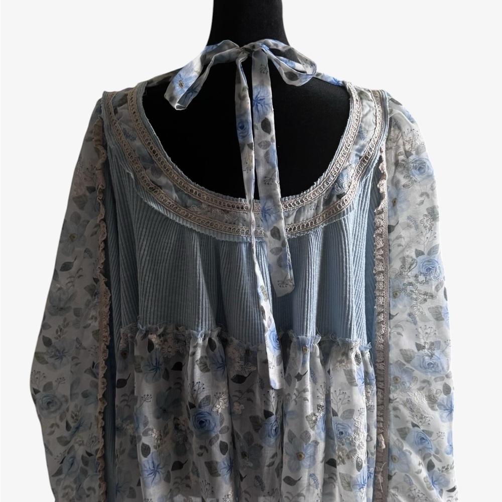 Womens Pol Powder Blue Floral Blouse L - Picture 13 of 16